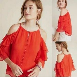 Anthropologie Maeve Zelda Open Shoulder Orange Blouse XSmall
